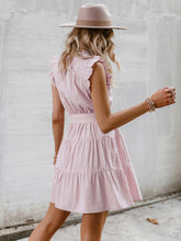 Load image into Gallery viewer, Tie-Waist Ruched Frill Trim Tiered Mini Dress
