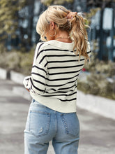 Load image into Gallery viewer, Striped Ribbed Trim Collared Knit Sweater
