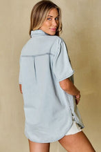 Load image into Gallery viewer, Slit Snap Down Short Sleeve Denim Top

