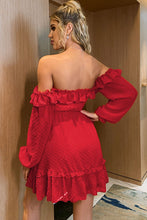 Load image into Gallery viewer, Swiss Dot Off-Shoulder Frill Trim A-Line Dress
