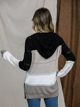 Load image into Gallery viewer, Eyelet Color Block Hooded Sweater
