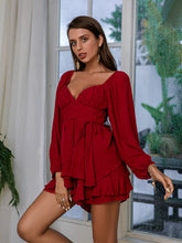 Load image into Gallery viewer, Ruffled Balloon Sleeve Smocked Back Romper
