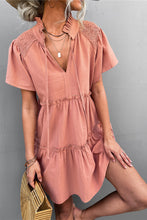Load image into Gallery viewer, Tie-Neck Frill Trim Tiered Dress

