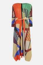 Load image into Gallery viewer, Mixed Print Accordion Pleated Belted Side Slit Dress
