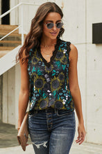 Load image into Gallery viewer, Sunflower Print Lace Trim Tank
