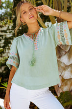 Load image into Gallery viewer, Bohemian Tassel Half Puff Sleeve Top
