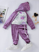 Load image into Gallery viewer, Girls Floral Hoodie and Side Stripe Pants Set
