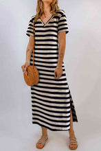 Load image into Gallery viewer, Striped V-Neck Short Sleeve Side Slit Dress
