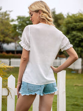 Load image into Gallery viewer, Flounce Cuff Lace Trim V-Neck Blouse
