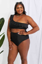 Load image into Gallery viewer, Marina West Swim Seaside Romance Ruffle One-Shoulder Bikini in Black
