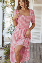 Load image into Gallery viewer, Plaid Cutout Square Neck Smocked Dress
