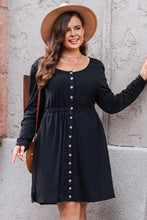 Load image into Gallery viewer, Plus Size Button Front Elastic Waist Long Sleeve Dress
