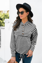 Load image into Gallery viewer, Striped Half-Button Dropped Shoulder Hoodie
