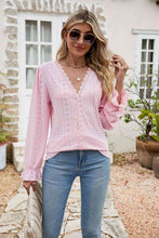 Load image into Gallery viewer, Eyelet Lace Trim Flounce Sleeve Blouse
