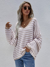 Load image into Gallery viewer, Striped Drop Shoulder V-Neck Pullover Sweater
