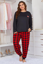 Load image into Gallery viewer, Plus Size Heart Graphic Top and Plaid Joggers Lounge Set
