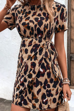 Load image into Gallery viewer, Animal Print Belted Keyhole Round Neck Dress
