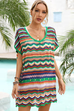 Load image into Gallery viewer, Rainbow Stripe Scalloped V-Neck Cover-Up Dress
