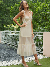 Load image into Gallery viewer, Tie-Shoulder Frill Trim Sweetheart Neck Midi Dress
