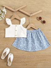 Load image into Gallery viewer, Girls Flutter Sleeve Top and Floral Skirt Set
