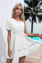 Load image into Gallery viewer, Layered Single Shoulder Flounce Sleeve Mini Dress
