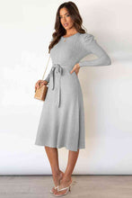 Load image into Gallery viewer, Round Neck Long Sleeve Tie Waist Sweater Dress
