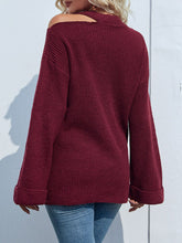 Load image into Gallery viewer, Rib-Knit Cutout Flare Sleeve Sweater
