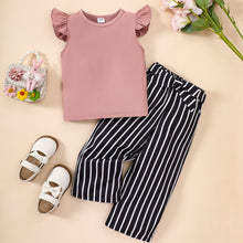 Load image into Gallery viewer, Round Neck Butterfly Sleeve Top and Striped Pants Set
