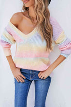 Load image into Gallery viewer, Multicolored V-Neck Rib-Knit Sweater
