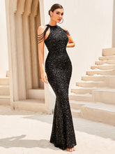 Load image into Gallery viewer, Sequin Zip-Back Grecian Maxi Dress
