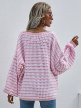 Load image into Gallery viewer, Striped Drop Shoulder V-Neck Pullover Sweater
