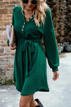 Load image into Gallery viewer, Notched Tie Waist Dropped Shoulder Mini Dress
