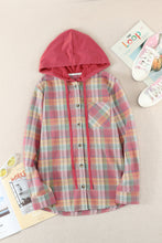 Load image into Gallery viewer, Plaid Drawstring Hooded Shirt Jacket
