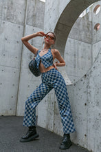 Load image into Gallery viewer, Checkered Lace Up Cropped Top and Pants Set
