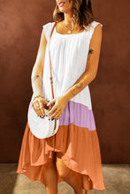 Load image into Gallery viewer, Color Block Square Neck High-Low Midi Dress
