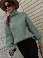 Load image into Gallery viewer, High Neck Balloon Sleeve Rib-Knit Pullover Sweater
