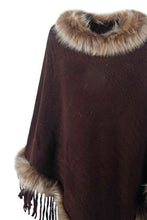 Load image into Gallery viewer, Faux Fur Trim Fringed Poncho
