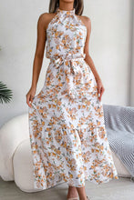 Load image into Gallery viewer, Floral Tie Waist Backless Maxi Dress
