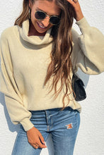 Load image into Gallery viewer, Rib-Knit Lantern Sleeve Turtleneck Sweater
