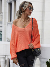 Load image into Gallery viewer, Rib-Knit Drop Shoulder V-Neck Pullover Sweater
