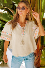 Load image into Gallery viewer, Bohemian Tassel Half Puff Sleeve Top
