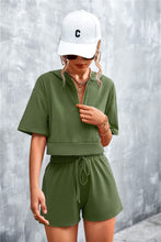 Load image into Gallery viewer, Half Zip Cropped Hooded T-Shirt and Shorts Set
