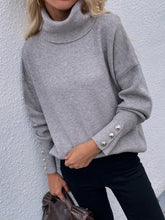 Load image into Gallery viewer, Button Detail Rib-Knit Turtleneck Sweater
