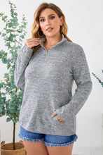 Load image into Gallery viewer, Gray Heathered Turn-down Zip Collar Plus Size Sweatshirt
