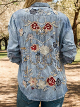 Load image into Gallery viewer, Embroidered Pocketed Button Up Denim Shirt
