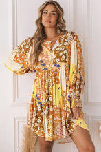 Load image into Gallery viewer, Patchwork Button Front Puff Sleeve Babydoll Dress
