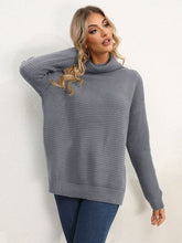 Load image into Gallery viewer, Slit Turtleneck Dropped Shoulder Sweater
