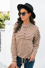 Load image into Gallery viewer, Striped Half-Button Dropped Shoulder Hoodie

