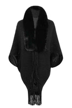 Load image into Gallery viewer, Fringe Detail Long Sleeve Ribbed Poncho
