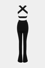 Load image into Gallery viewer, Two-Tone Crisscross Cropped Top and Slit Flare Pants Set
